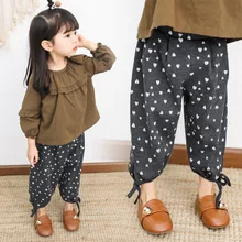 Детская одежда; коллекция года; сезон весна-осень; модное платье в Корейском стиле для девочек; Детские модные милые хлопковые шаровары с сердечками