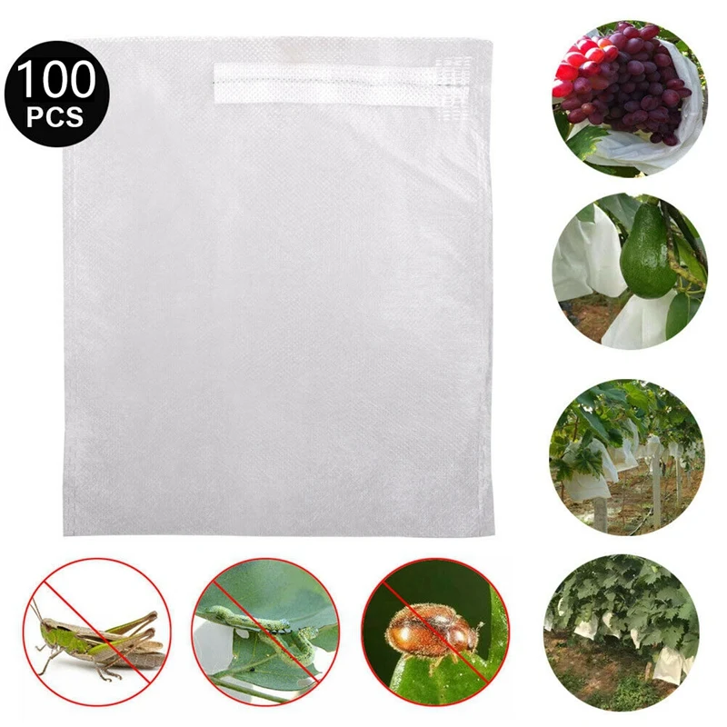 100PCS Garden Plant Fruit Cover Protect Net Mesh Bag Against Insect Bird Pest