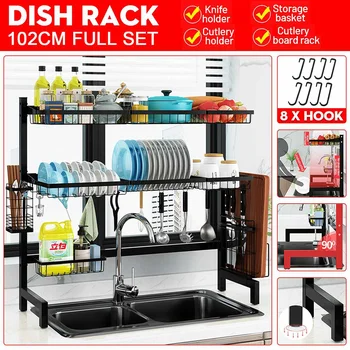 

Kitchen Organizer Stainless Steel Dish Rack Over Sink Shelf Storage Dish Drainer Drying Rack Plate Shelf Countertop Organizer