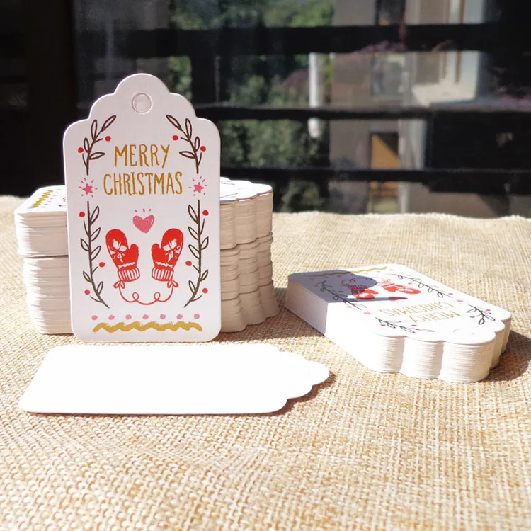 50 шт Рождественская белая бумажная бирка для подарка Снеговик Санта Клаус DIY ремесленные этикетки для карточек рождественское печенье Конфета декоративная бирка