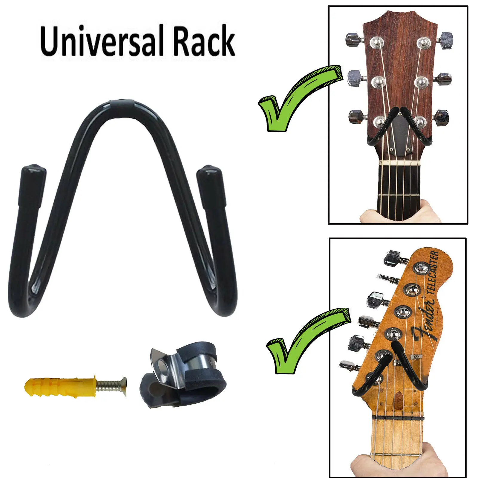 Universal Guitar Wall Mount Bracket Hanger Soft Rubber Padded Hook