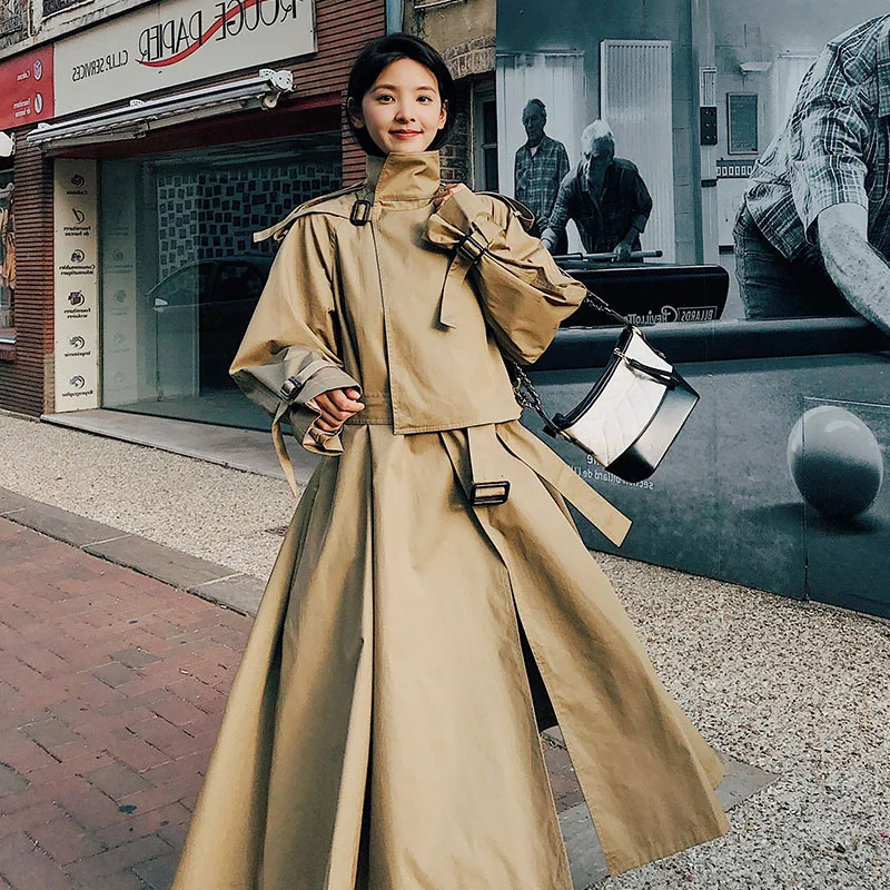 

Photo Shoot Ultra-Long Trench Coat Women's 2020 Spring New Style Korean-style Loose Sundress Tilting over-the-Knee Hong Kong Fla