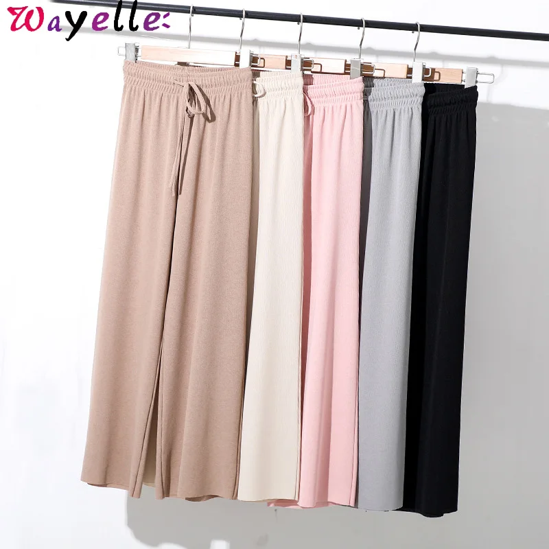 

Chic Ice Silk Wide Leg Pants Women 2019 New Korean Style High-waisted Loose Thin Nine-point Pants Straight Pants Women Sweatpant