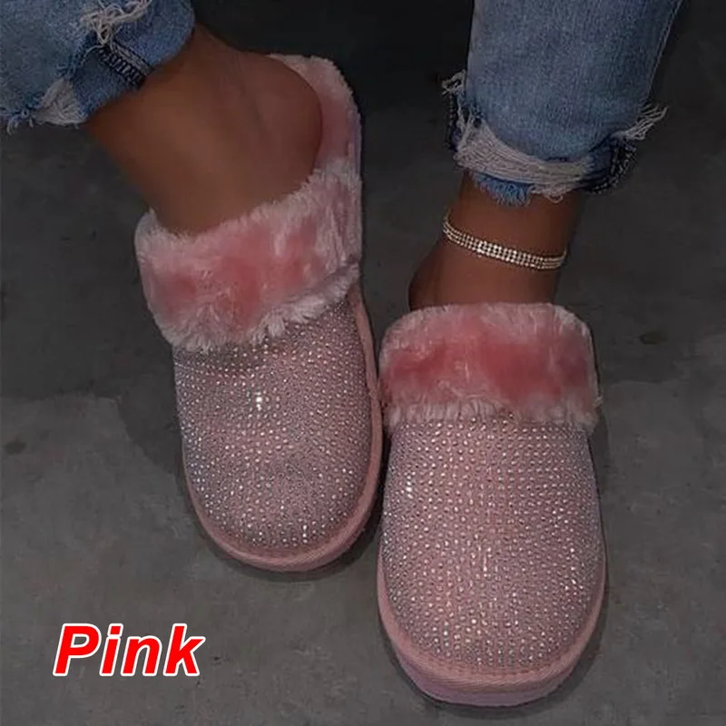 2021 Women Fur Slippers Summer Home Flat Fur Slides For Women Big Size 43 Fluffy Female Shoes Glitter Indoor Women