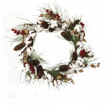 

Simulation Dry Cotton Pinecone Wreath Artificial Door Ring Christmas Decoration Garland Scene Layout for Home