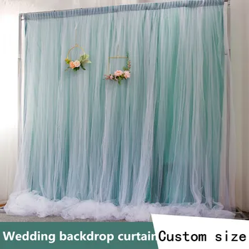 

Wedding backdrop curtain event party decor customized wedding stage background ice silk drape backdrop with organza