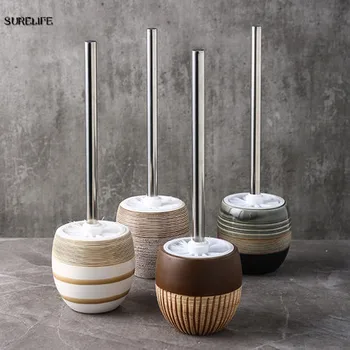 

Retro Handmade Toilet Brush Holder Set Creative Bathroom Cleaning Ceramic Long Handle Free Punching Clean Toilet Brush