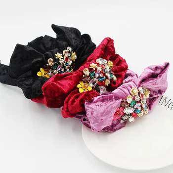 

Simple hair band with fabric bow New Fashion Baroque Smooth Silk Cloth Inlaid Rhinestone Pearl Metal Flower Headband 800