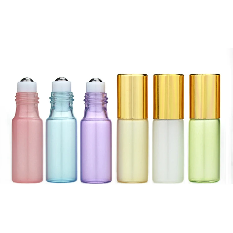 

10pcs 5ml Portable Gradient Color Essential Oil Empty Bottle Roller Ball Thick Glass Roll On Durable For Travel Supply