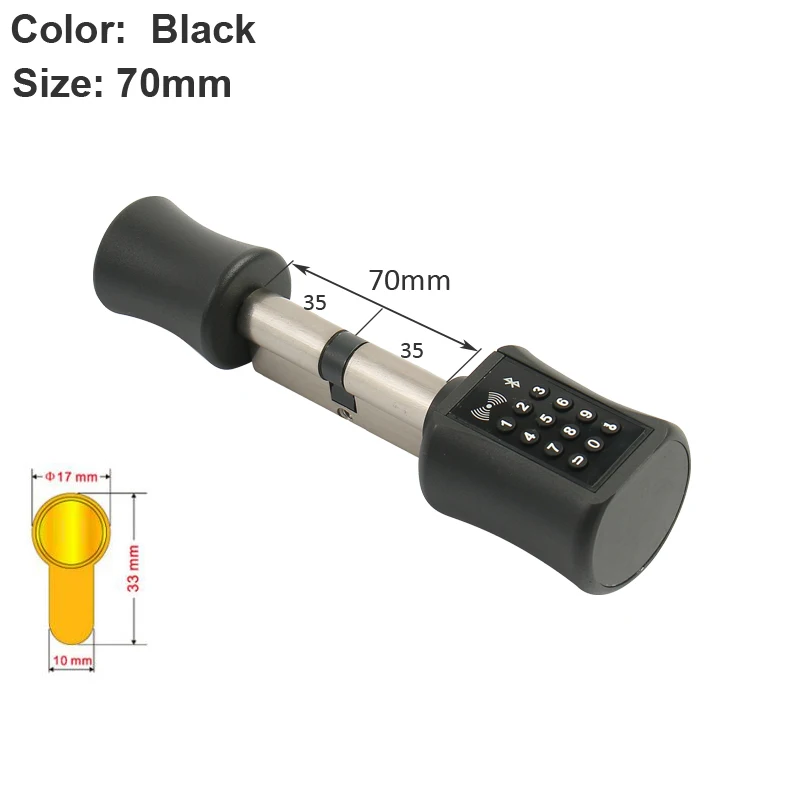 Black 70MM DIY замена Смарт дверной замок цилиндр Поддержка мобильного телефона ПРИЛОЖЕНИЕ TT замок Bluetooth 13,56 МГц IC карта цифровой разблокировки - Цвет: Black 70MM