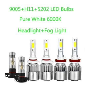 

6pc For 2007-2014 Tahoe Suburban Xenon White LED 9005+H11 Hi-Low+Fog Lights Super Bright 6000K White 360 Degree
