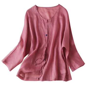 

Ramie Blusas De Mujer Largos Sueltos Plain Women Shirt Tunic with Long Sleeves Summer Tops for Women 2020 top ete femme