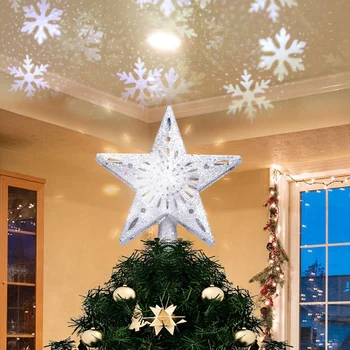 

3D Hollow Gold/Sliver Star Topper Projection Light with Built-in Rotating LED Ball for Christmas Tree Decoration BJStore