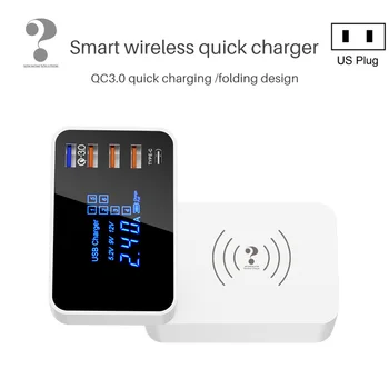 

10W QC3.0 Wireless Charge Type C Smart USB Mobile Phone Charger Quick Charge with LED display Screen for iPhone Xiaomi Huawei