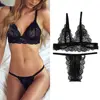 Women Underwear Sexy Lingerie Lace Bralette Bra And Panty Set Femme Crop Top G-string Transparent Brassiere Party See Through 1