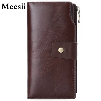 

Meesii Brand Business Men Wallet Long Genuine Leather Clutch Wallet Purse Male Hasp Top Quality soft cowhide Handmade Coin Pouch