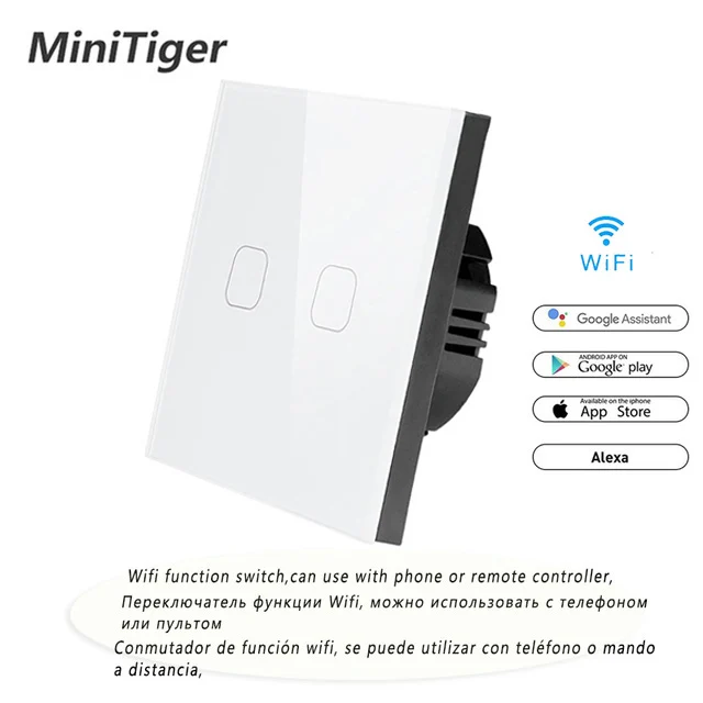 Minitiger wifi умный сенсорный выключатель приложение беспроводной дистанционный светильник настенный выключатель Хрустальная стеклянная панель работает с Alexa/Google Home - Цвет: Wifi White 2 gang