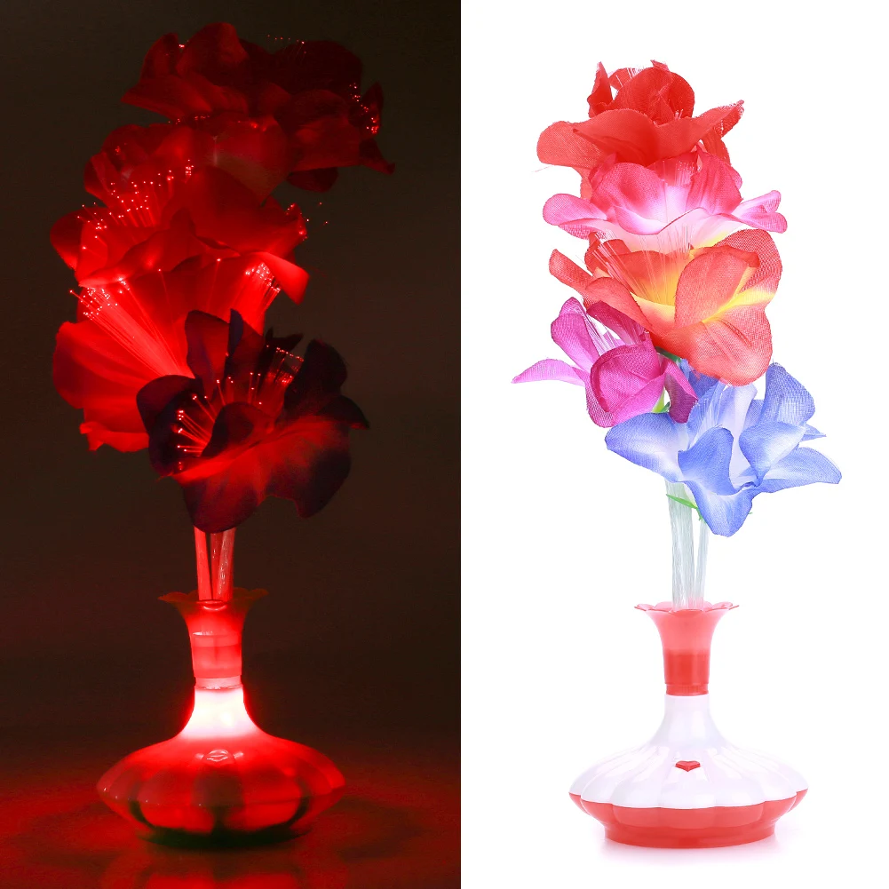 Beautiful Fiber Flower Light Kapok Vase Blossom Home Plastic Colorful Bouquet Room Christmas Optical Fiber Lamp