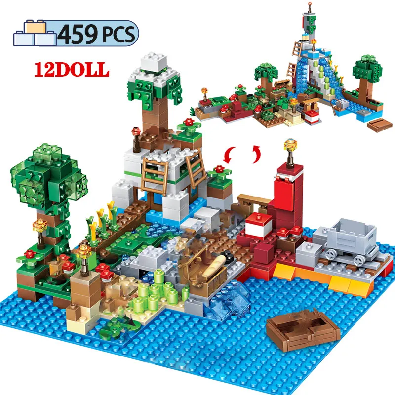 

Creator 459PCS Village Building Blocks Legoingly My World Snow Mountain Blizzard Waterfall Figures Bricks Kids Toys