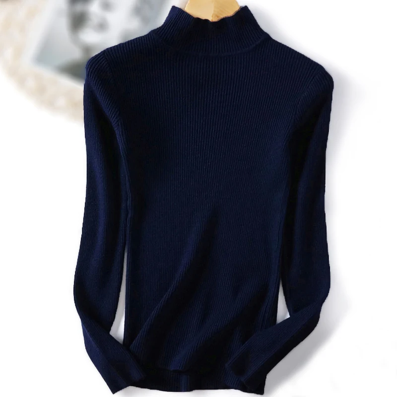 SheBlingBling вязаный край свитер женский Осень Зима Рождественский свитер с длинными рукавами водолазка Повседневная тонкая дамская пуловеры - Цвет: Royal Blue