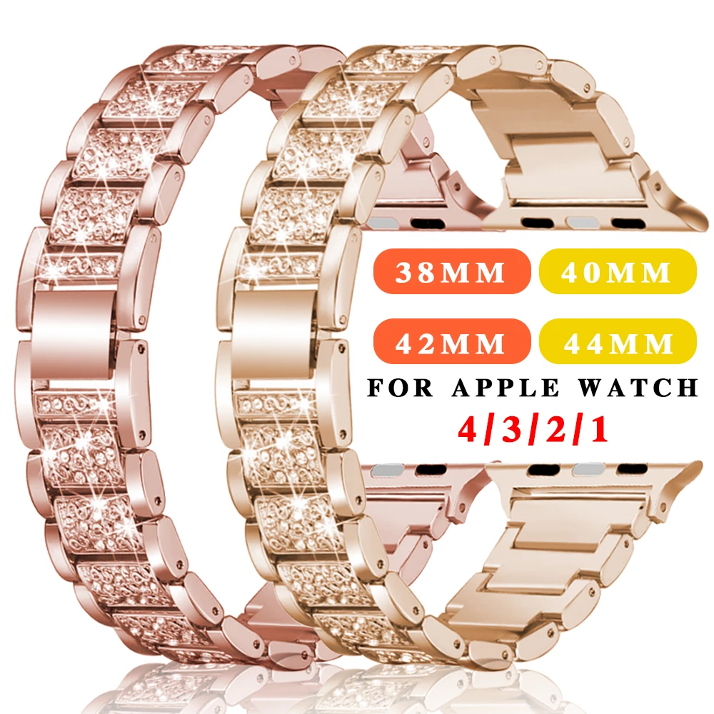 Ремешок из нержавеющей стали для Apple Watch 40 мм 44 мм 38 мм 42 мм Дамский бриллиантовый ремешок для Apple iWatch серии 5 4 3 2 1 iWatch браслет