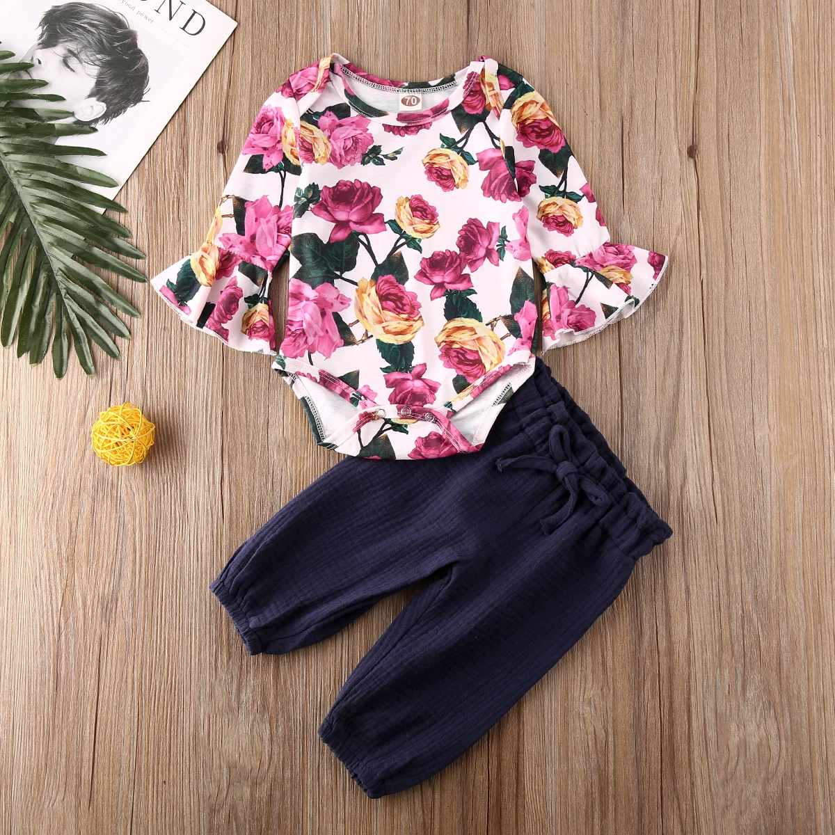 2Pcs Newborn Toddler Baby Girls Flower Tops Romper Long Pants Outfits Clothes