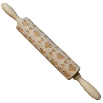 

DIY Wooden Rolling Pin Tools Embossing Roll Tool Cake Heart Pattern Christmas Valentine's Day Baking Cookies Kitchen Accessories