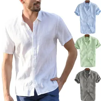 

2019 Hot Fashion Mens Cotton Short Sleeve Dress Shirt Summer Button Cool Loose Casual V-Neck Shirts Top
