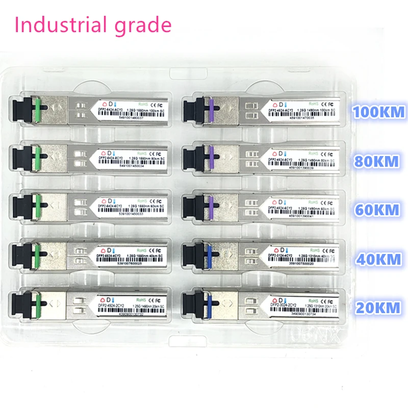 

SC SFP Fiber optic module Industrial grade -40~+80 Celsius 1.25G20/40/60/80/100KM 1310/1490/1550nm compatible optical module