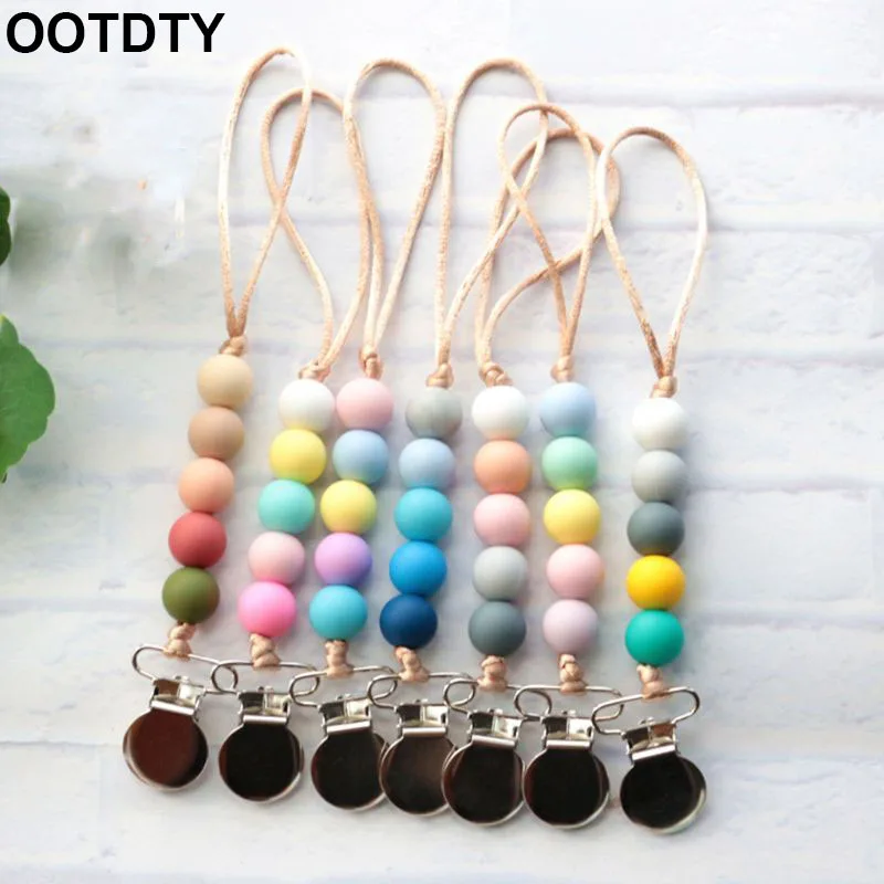 

Baby Boys Girls Pacifier Chain Silicone Bead Teething Emboss Toy Infants Soother