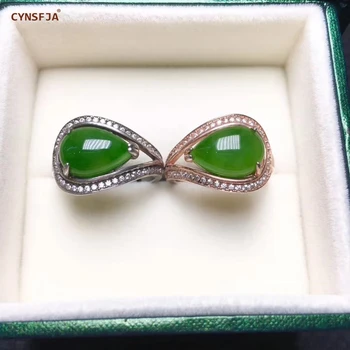 

CYNSFJA New Real Certified Natural Hetian Jasper 925 Sterling Silver Handmade Amulets Green Jade Ring High Quality Birthday Gift