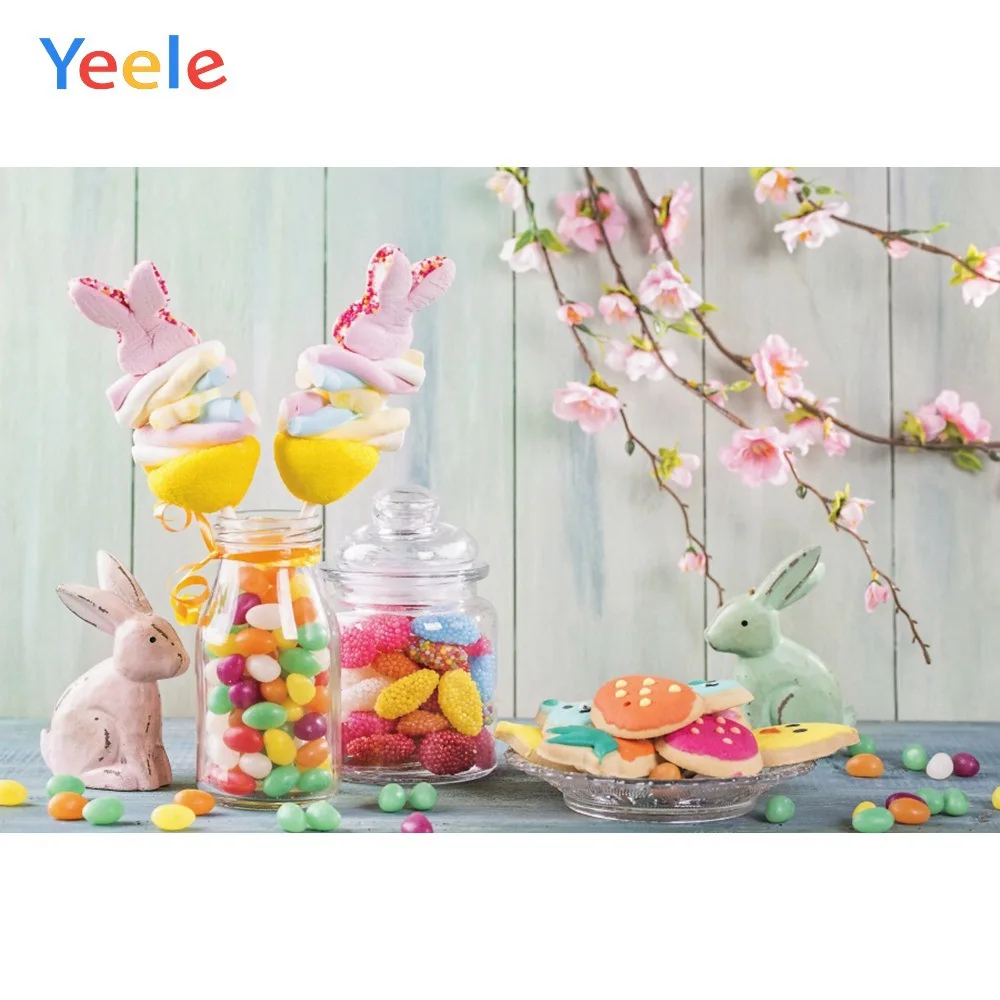 

Yeele Rabbits Cookies Candy Wood Rabbit Eggs Easter Day Carnival Photography Backdrops Photographic Backgrounds For Photo Studio