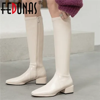 

FEDONAS Side Zipper Knee High Boots For Women Wide Calf Winter Newest Genuine Leather Shoes Woman Working Tight High Boots