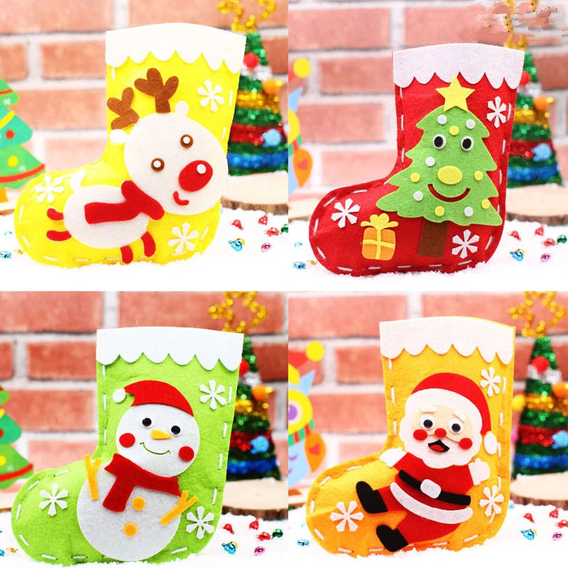 4 Styles of Craft Kits Christmas Socks Needle Felting Cute Santa Claus's Present Gift Felt Animals Material Package | Дом и сад