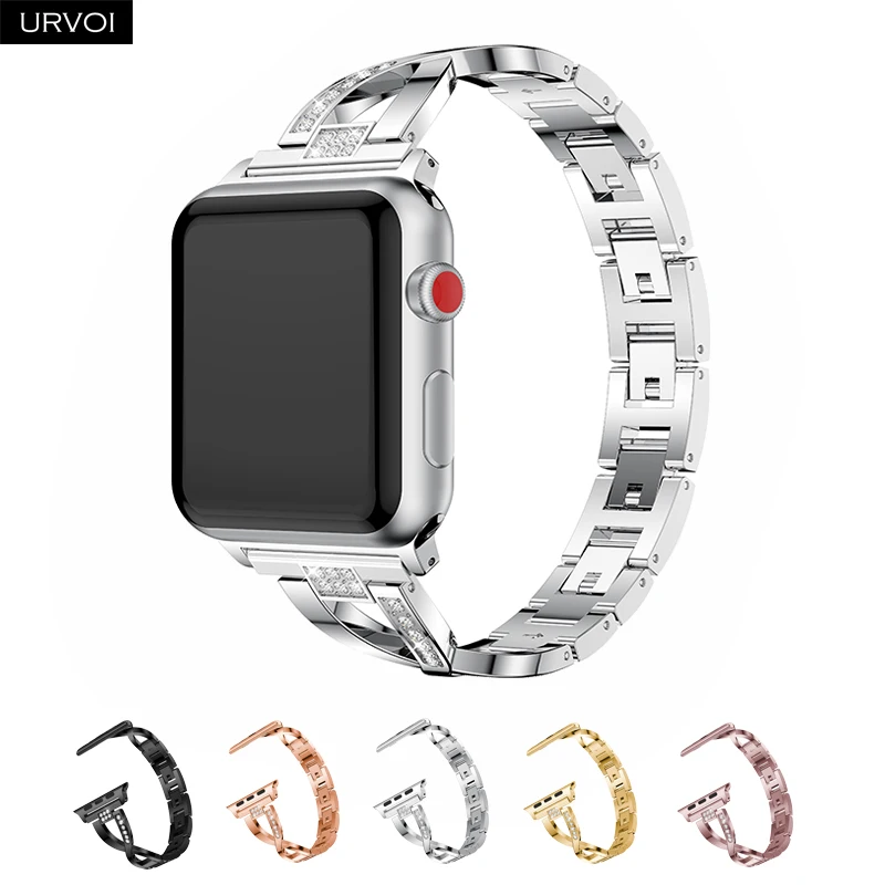 Женский браслет URVOI для apple watch 6 SE 5 4 3 2 1 ремешок iwatch из нержавеющей стали Стразы