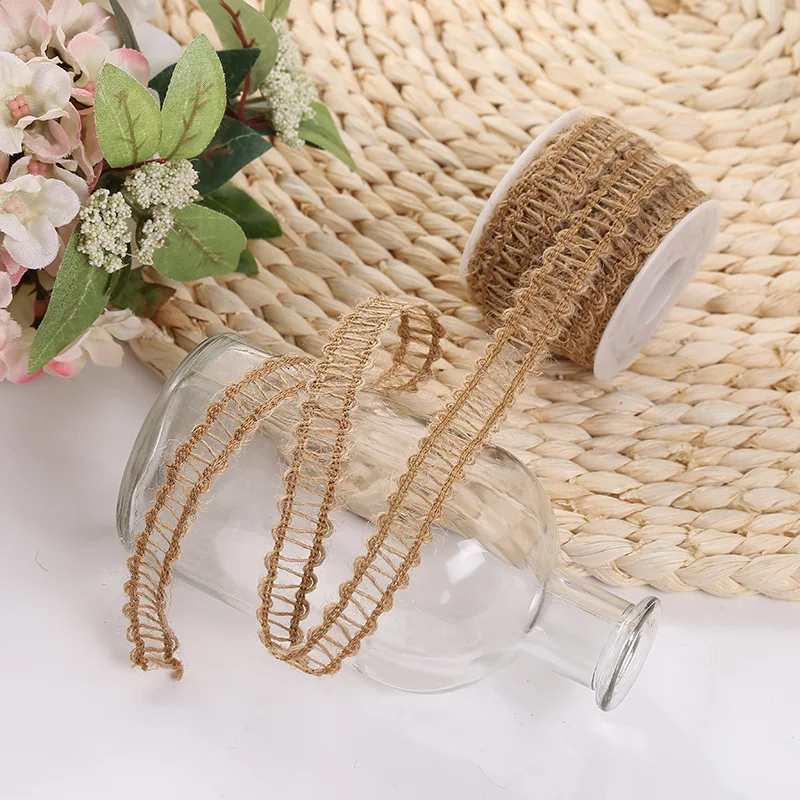 5m NEW Vintage White Flower Lace Jute Linen Hessian Event Party Supplies Bouquet Wedding Accessories Decoration Burlap Roll