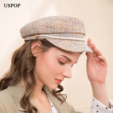 USPOP, новинка, женские кепки newsboy, модные разноцветные кепки newsboy, женские шапки в стиле милитари с жемчужинами, зимние кепки с плоским козырьком