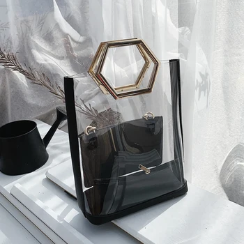 

2020 Summer Fashion Women Shoulder Bag Personalized Transparent Composite Bag See Through Ladies Handbag Clear Messenger Bag