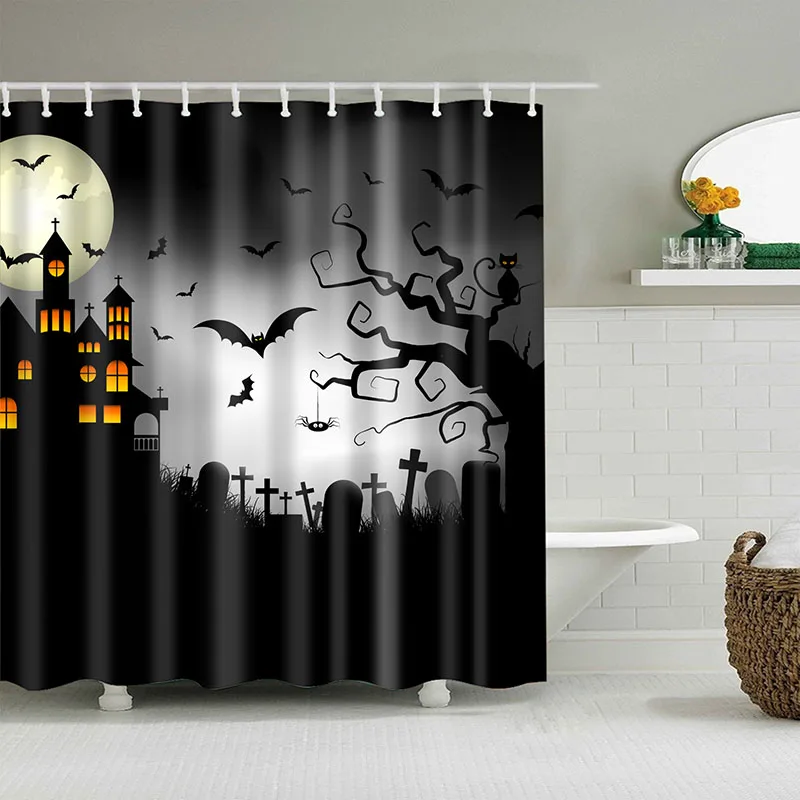 Водонепроницаемый серии занавески для душа оранжевый черный кровавый дизайн занавески для душа s для ванной комнаты мульти-Размер Хэллоуин занавески для душа