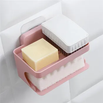 

Portable Soap Dishes Storage Rack Wall-Mounted Double-Layer Soap Holder Storage Case for Soap Shampoo Pink/Gray