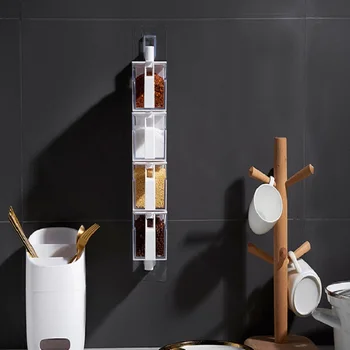 

Multi-Tie Rotatabler Wall Mounted Seasoning Storage Boxes Spice Rack Condiment Containers Dustproof Kitchen Tools Condiment Box