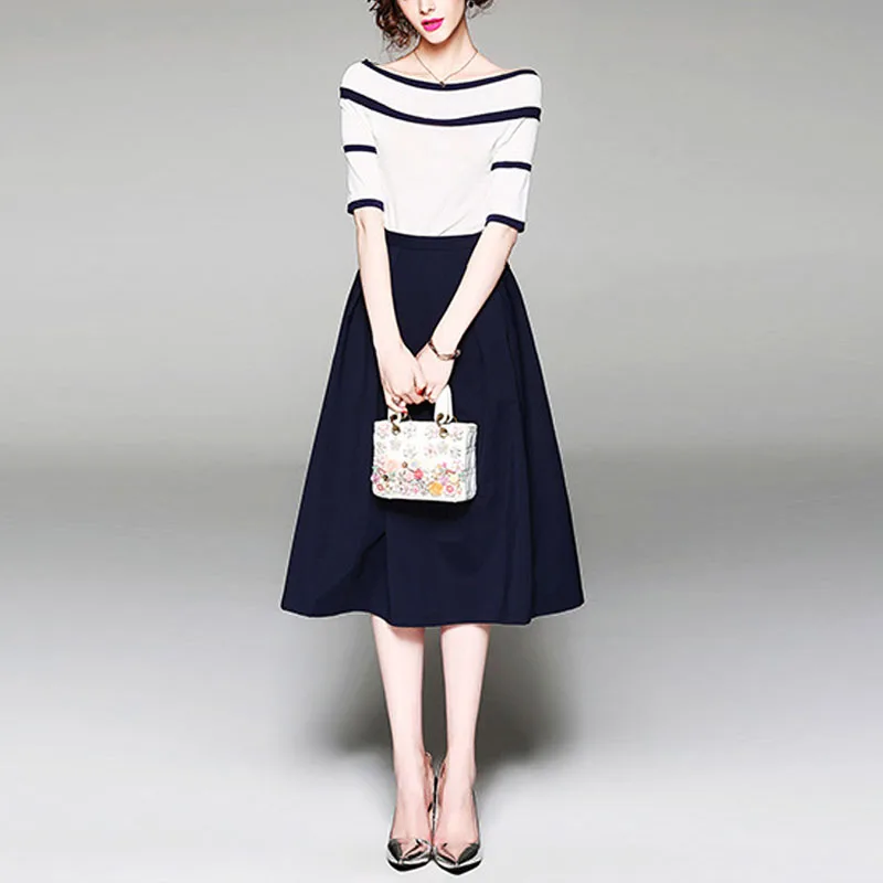 Zpqowv Spring Summer Women Short Sleeve Off Shoulder Knit Two Piece Dress Elegant Party Office Wear One | Женская одежда