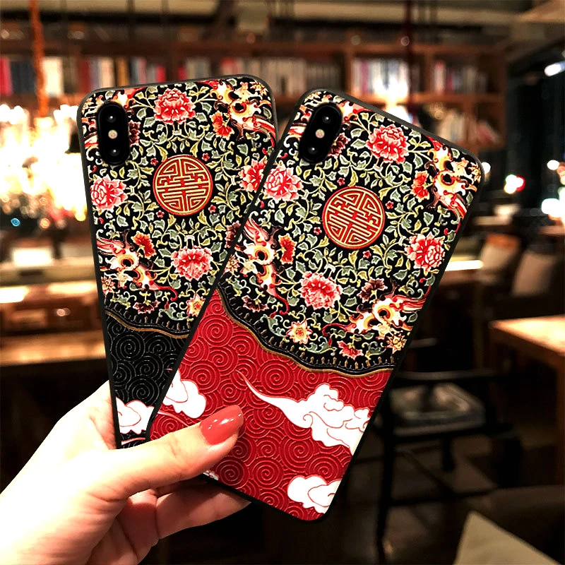 

for xiaomi MIX 3 MIX 2S 2 XIAO MI Note 3 xiao mi 6 6X 5X silicone frosted 3D Embossed carvings Painted Chinese style phone case