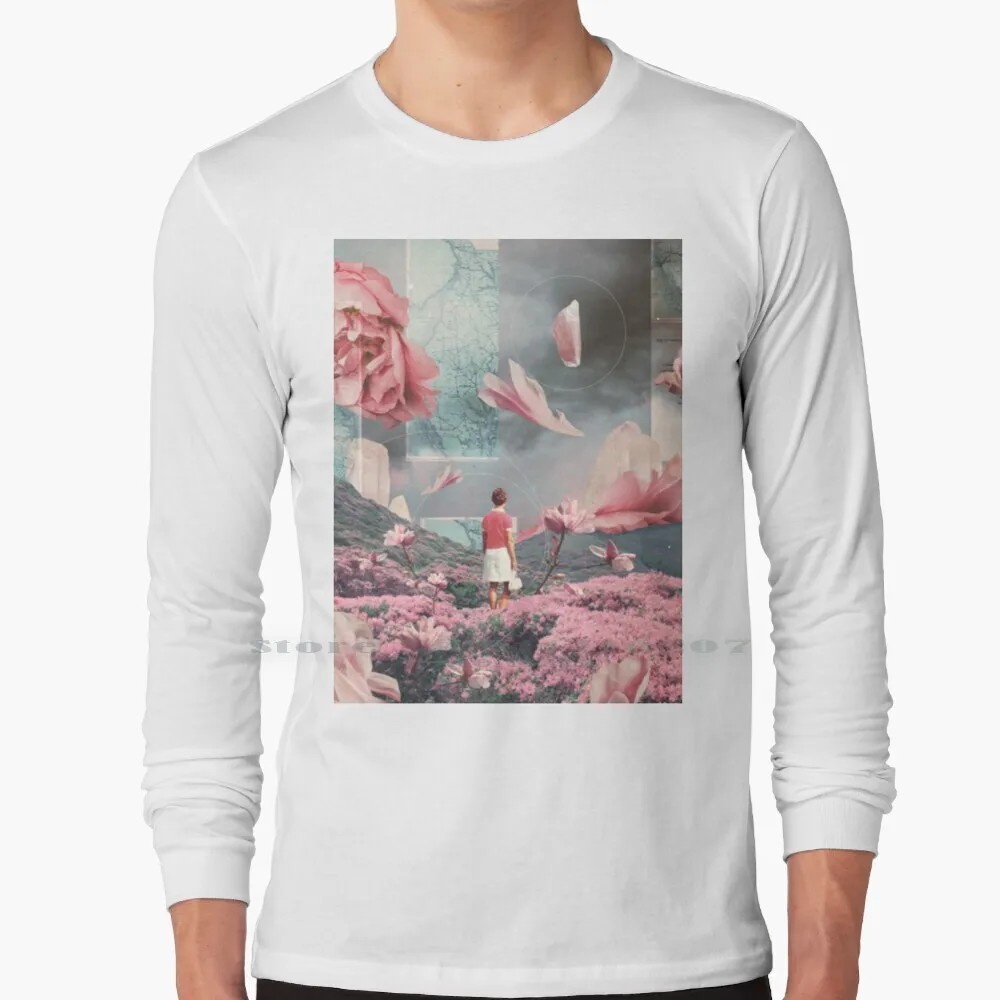 Cercando Di Accettare La Maglietta A Distanza 100% Puro Cotone Frank Moth Collage Vintage Retro Romantico Rosa Pastello Rose Floreali