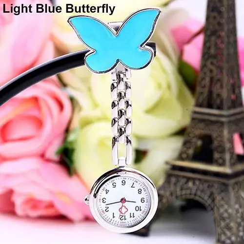 Butterfly Light Blue Женские карманные часы леди бабочка смайлик кварцевые клип Брошь медсестры Висячие карманные часы Горячая часы - Цвет: Butterfly Light Blue