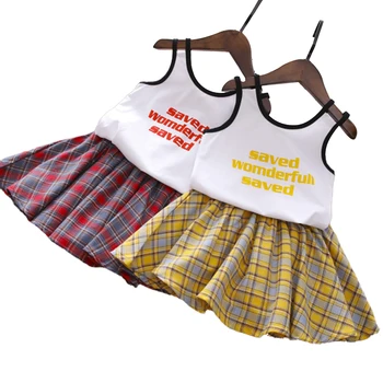 

www Toddler Girl Summer Outfits Sleeveless Letter Tank Top And Plaid Skirt 2 Piece Casual Suit Sets