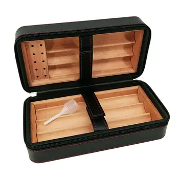 

Cigar Humidor Case Portable Cedar Wood Cigar Travel Leather Humidor Storage Box Cedar Tray Cigarette Container For 6 Cigars Gift