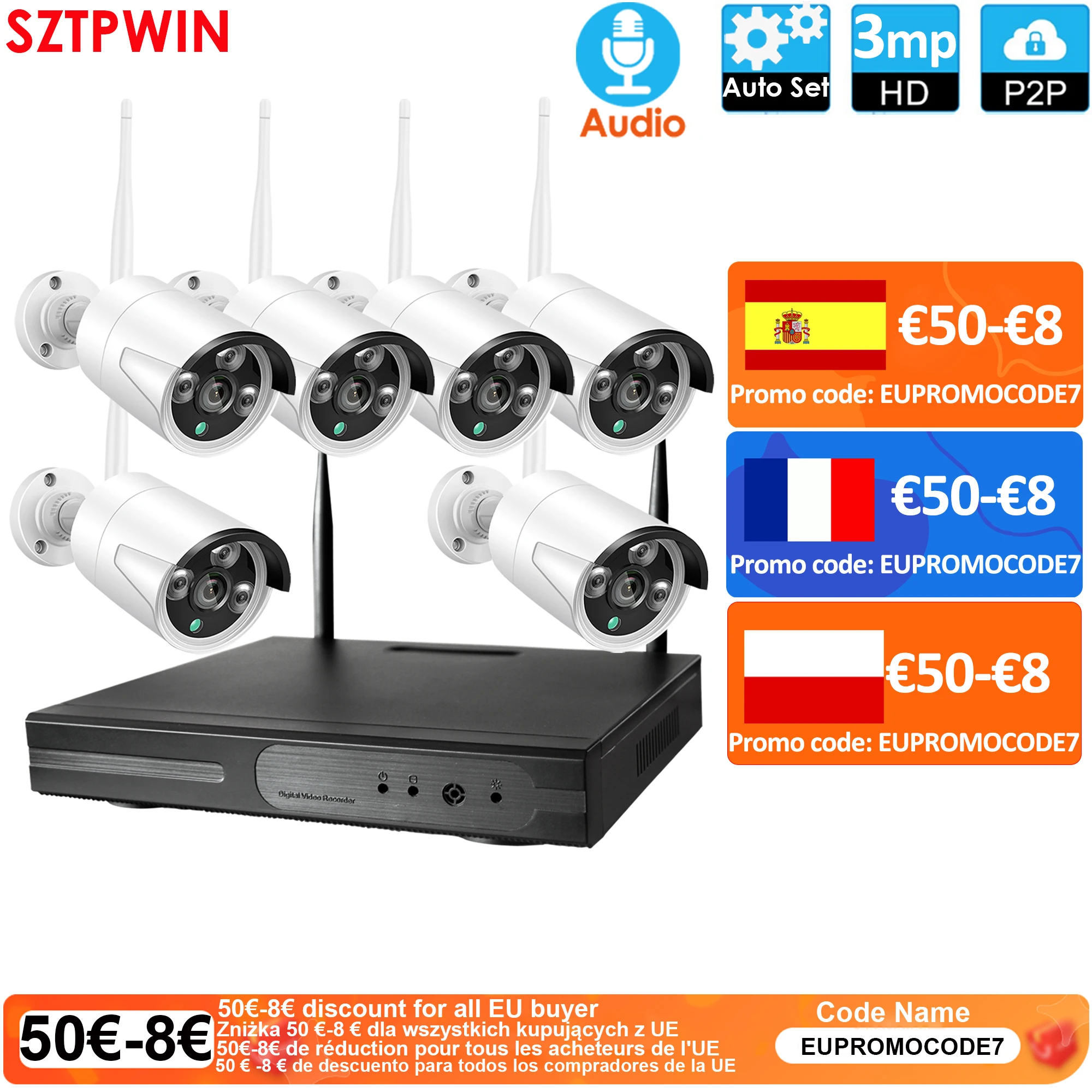 8CH 1080P Wireless Outdoor Network Camera 2.0MP WIFI NVR System CCTV Kits Night 