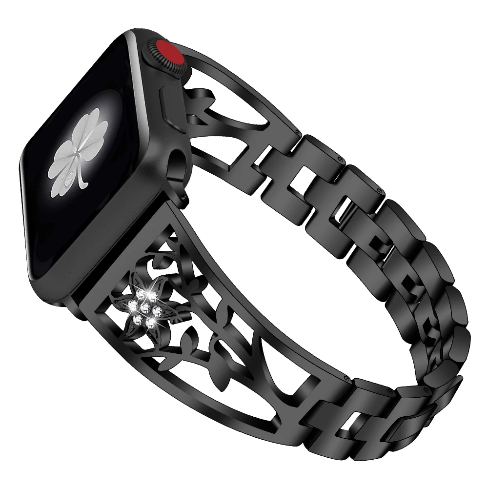 Алмазный ремешок для часов Apple Watch 38 мм 42 мм 40 мм 44 мм браслет из нержавеющей стали цветочный ремешок Женский браслет для iWatch Band