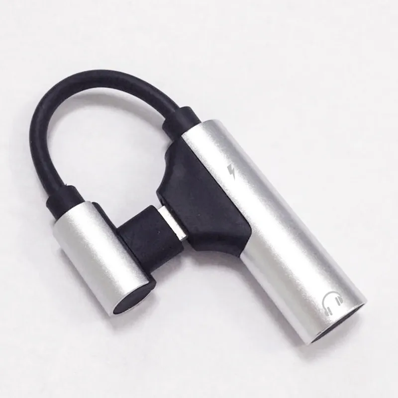 2 в 1 USB C аудио кабель type C до 3,5 мм разъем AUX Наушники звонки, музыка зарядный адаптер для Xiaomi Samsung Huawei HTC - Цвет: Серебристый